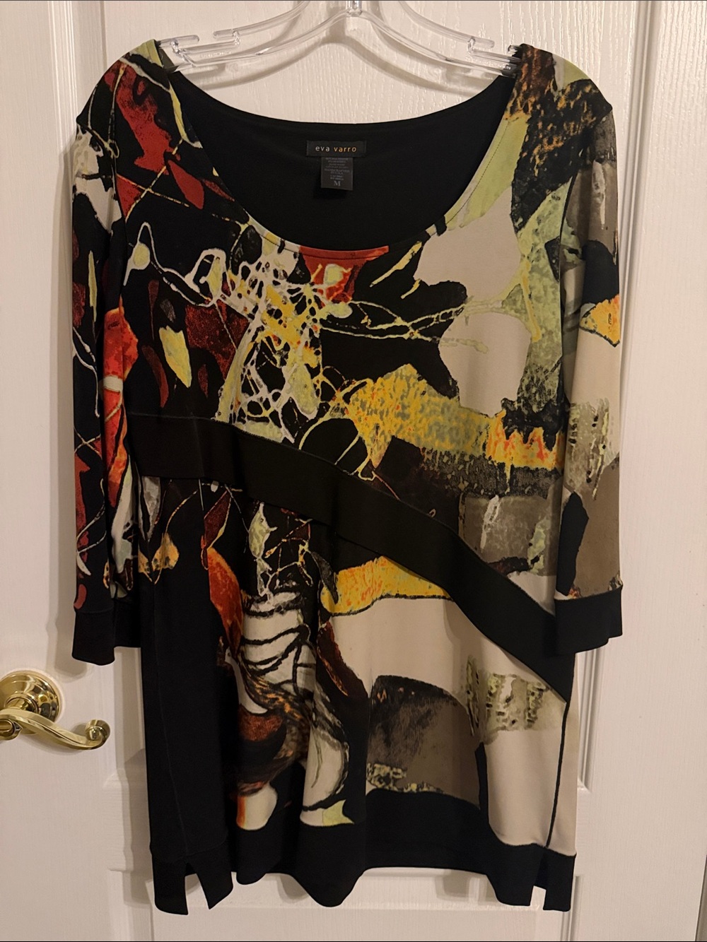 eva varro Abstract Scoop Neck Tunic in Black, Yellow, Red, Olive